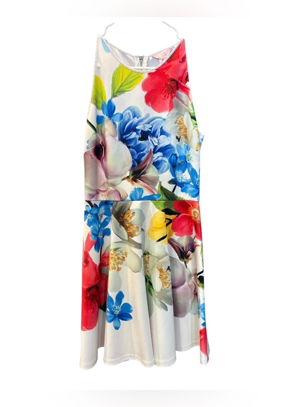 Ted Baker Gorgeous White Dress With Pink And Red Floral Accent